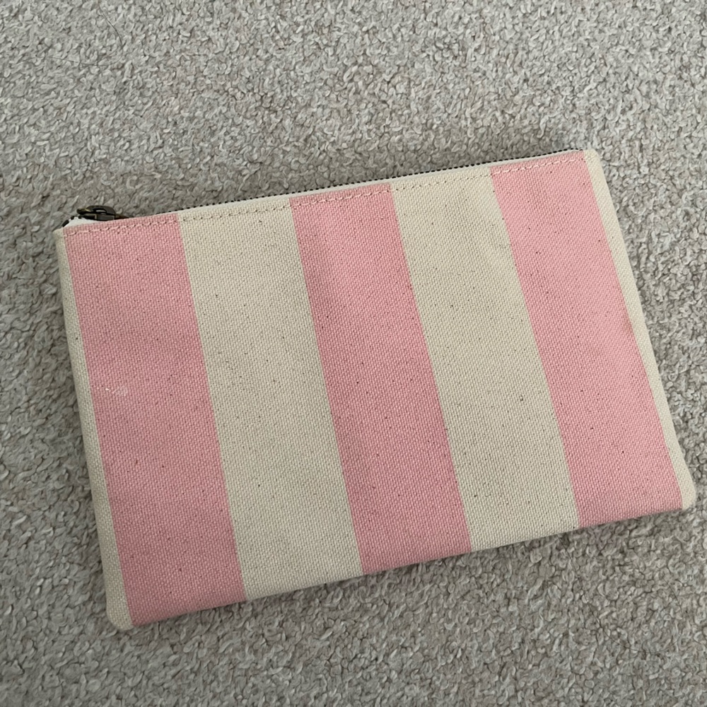 Madewell Pink and Cream Striped Pouch